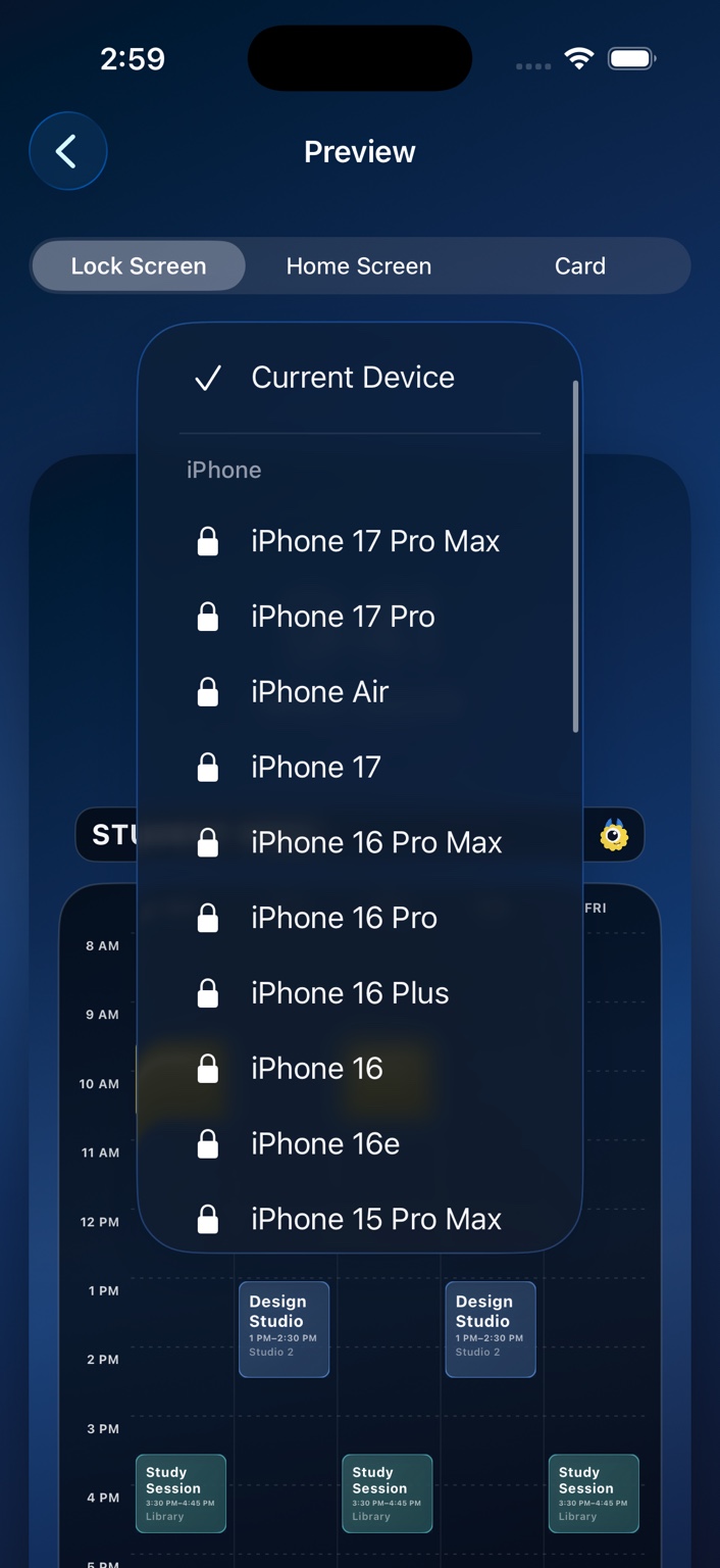 Calemon device export picker