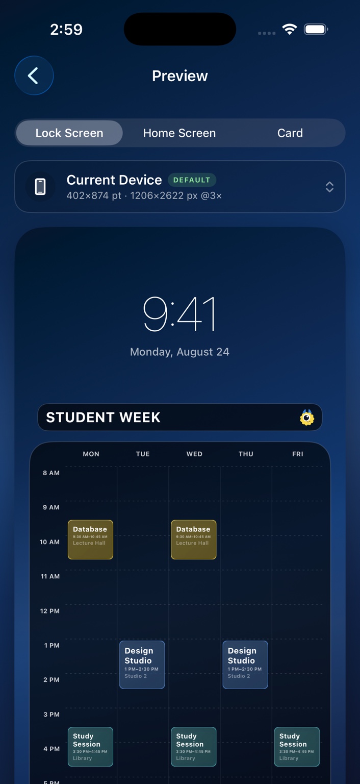 Calemon Lock Screen schedule preview