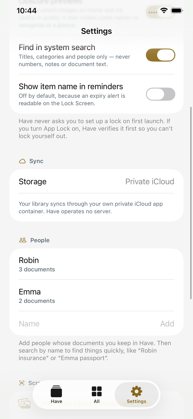 Have privacy and iCloud settings.