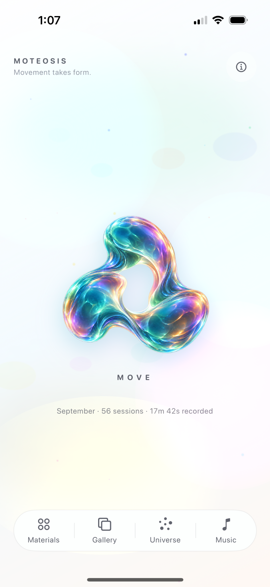 MOTEOSIS home screen with the living MOVE form.