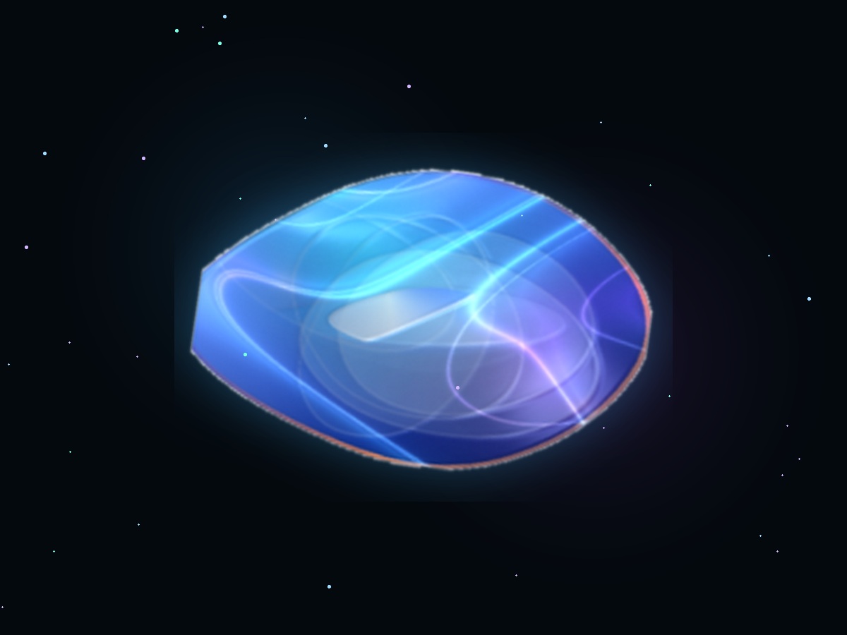 A close view of MOTEOSIS iridescent material glowing against a dark field.