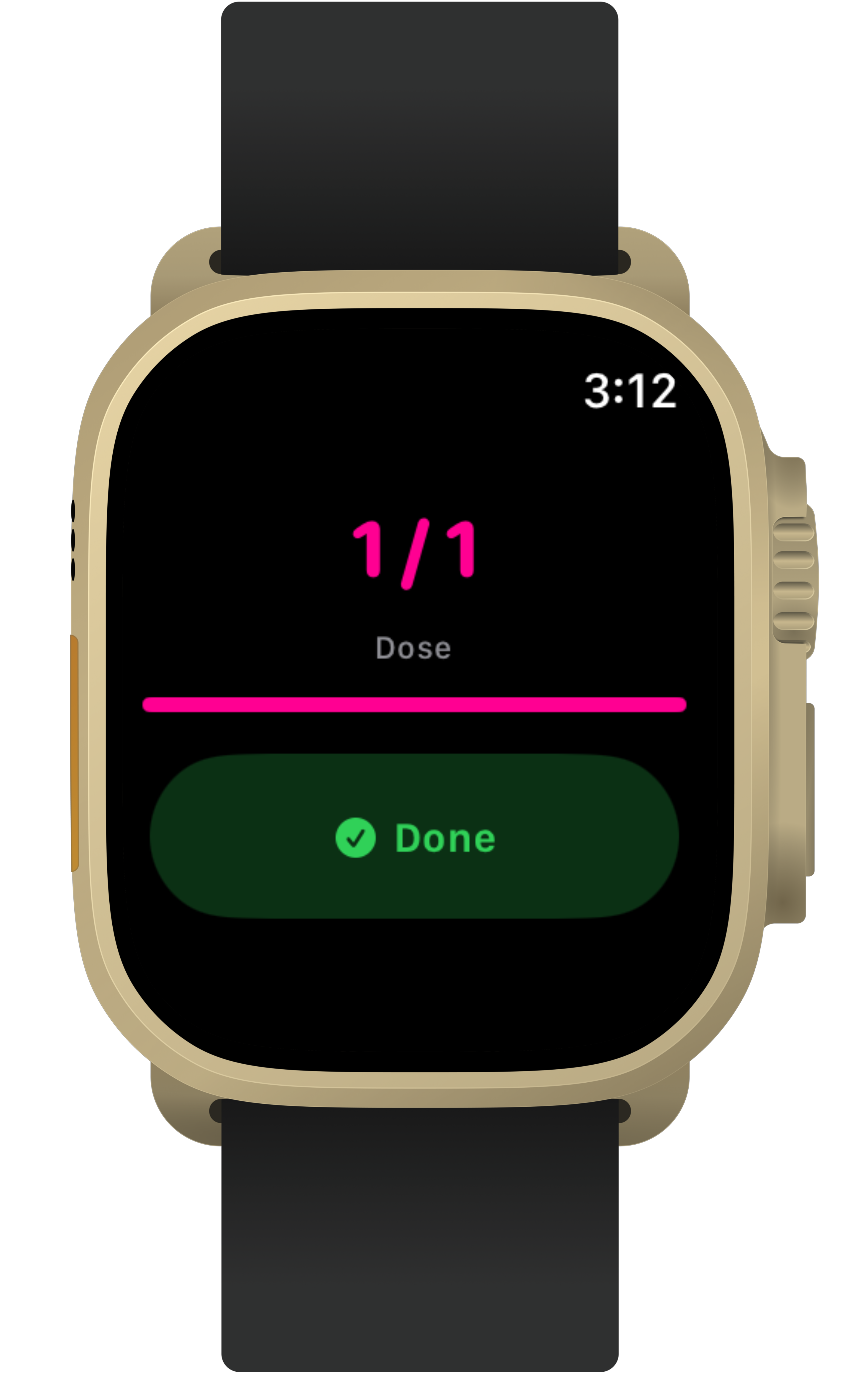 After: Tap Today on Apple Watch Ultra shows 1 of 1 dose and Done